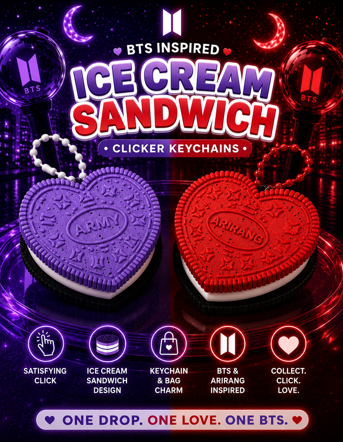 💜 BTS Ice Cream Sandwich Fidget Clicker – BTS & ARIRANG Inspired 3D Printed Collectible