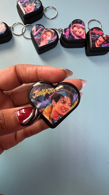 BTS Holographic Heart Fidget Clicker Keychain