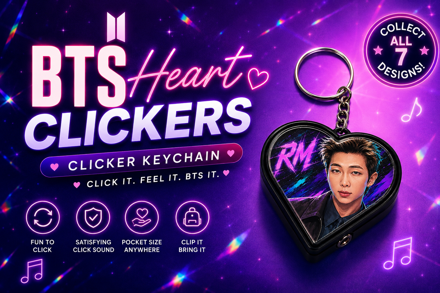 BTS Holographic Heart Fidget Clicker Keychain