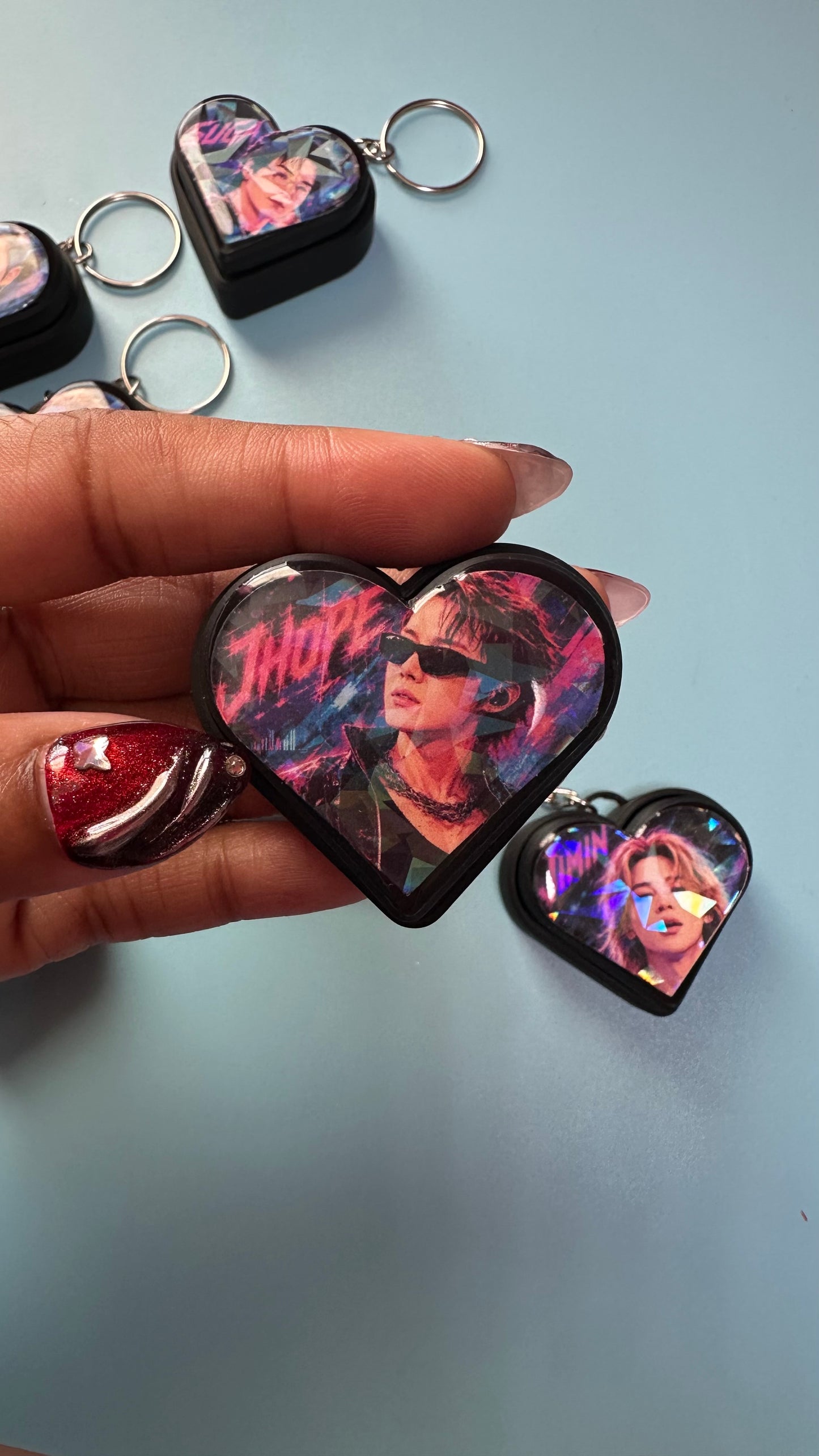 BTS Holographic Heart Fidget Clicker Keychain