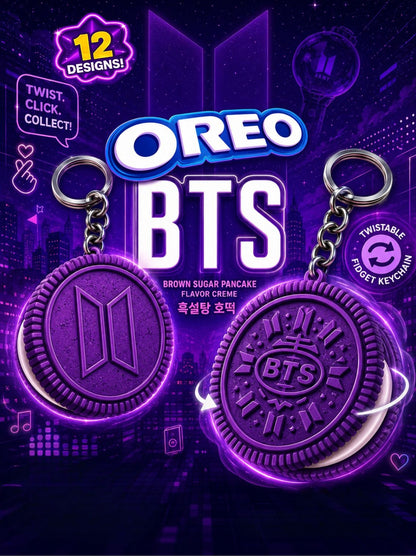BTS Twistable Oreo Keychain – 12 Collectible Designs + ARIRANG Edition | Includes Photocard & BT21 Sticker