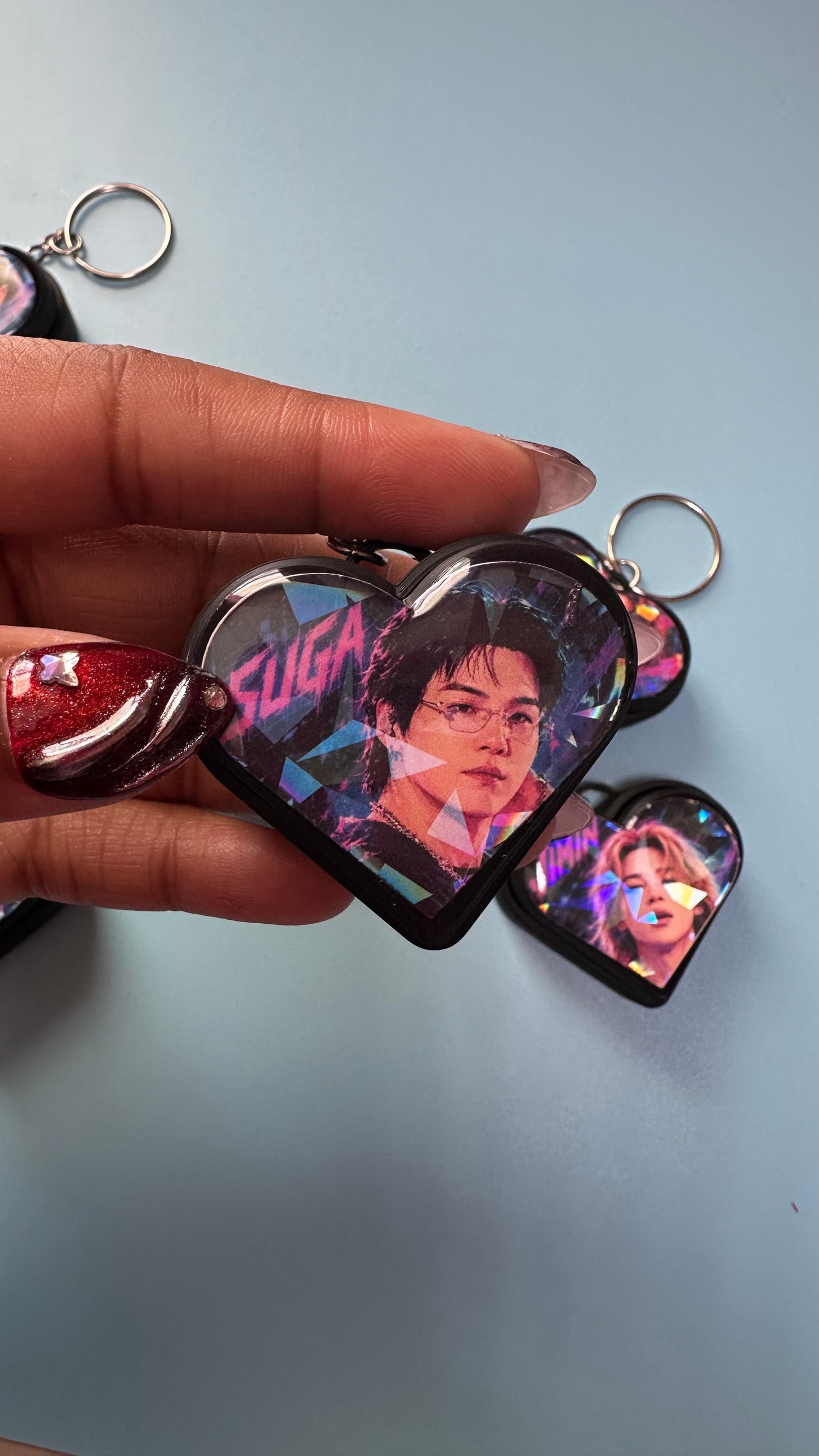 BTS Holographic Heart Fidget Clicker Keychain