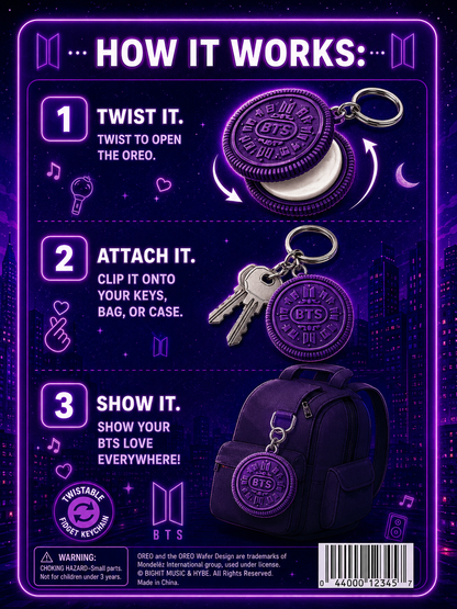 BTS Twistable Oreo Keychain – 12 Collectible Designs + ARIRANG Edition | Includes Photocard & BT21 Sticker
