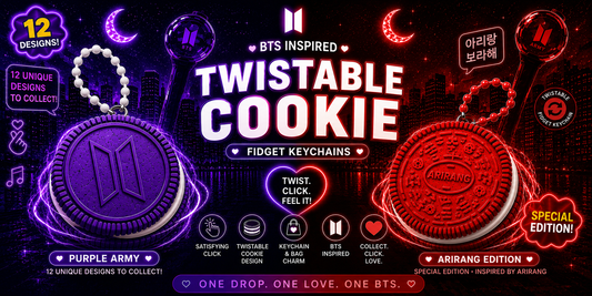 BTS Inspired Twistable Cookie Keychain – 12 Collectible Designs + ARIRANG Edition | Includes Photocard & BT21 Sticker